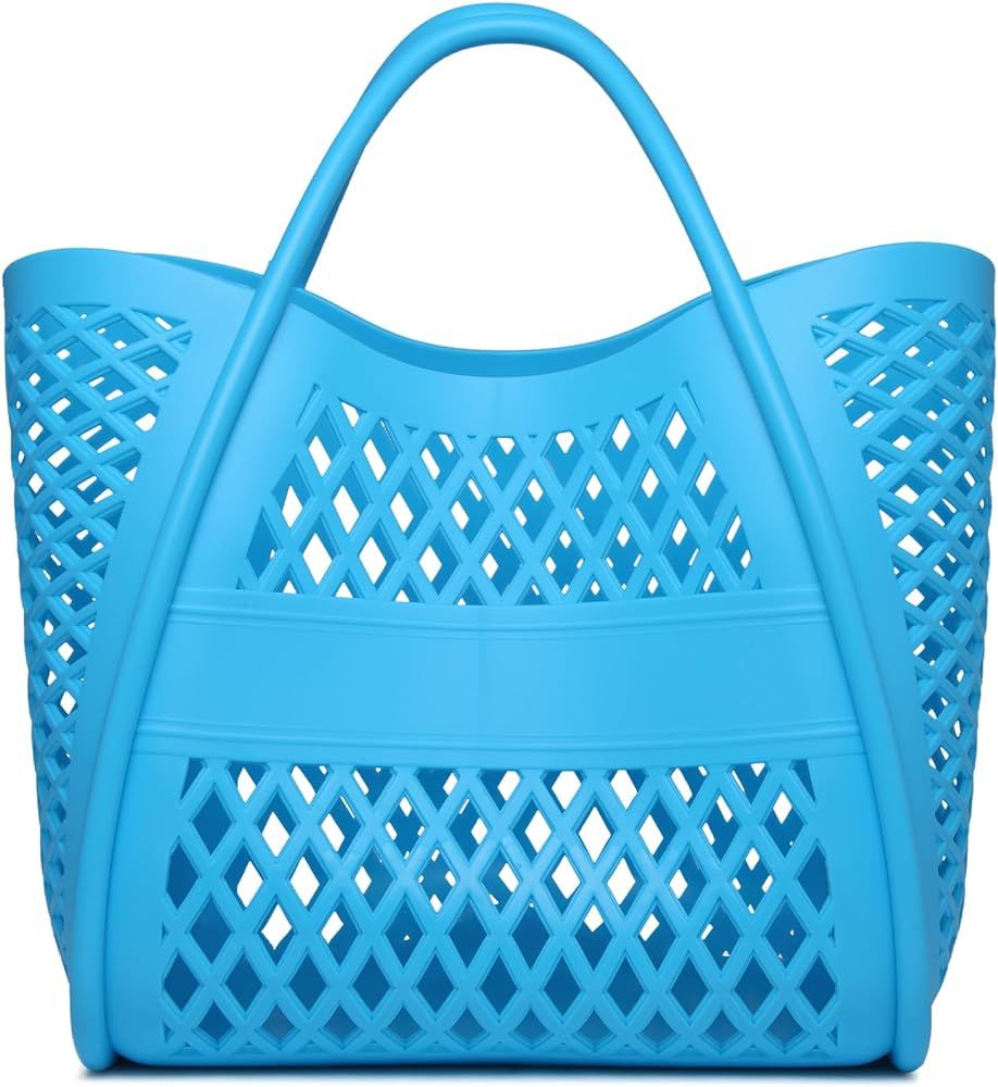 Beach Bag, Jelly Beach Bags Plastic Purse Reusable Tote Bag Flower Basket, Gift Bag for Kids,Girl... | Amazon (US)