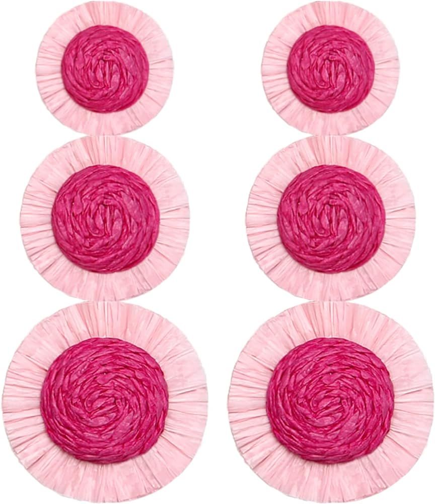 Statement Rattan Earrings Boho Triple Sunflower Long Dangle for Women Girls | Amazon (US)