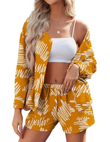 Ekouaer Womens Hawaiian 2 Piece Outfits Long Sleeve Button Down Shirt and Shorts Tracksuit Lounge... | Amazon (US)