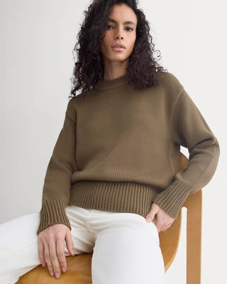 Everlane Oversized Cocoon Crew Neck Sweater in Elevated Cotton In Beech, Size XS | Everlane