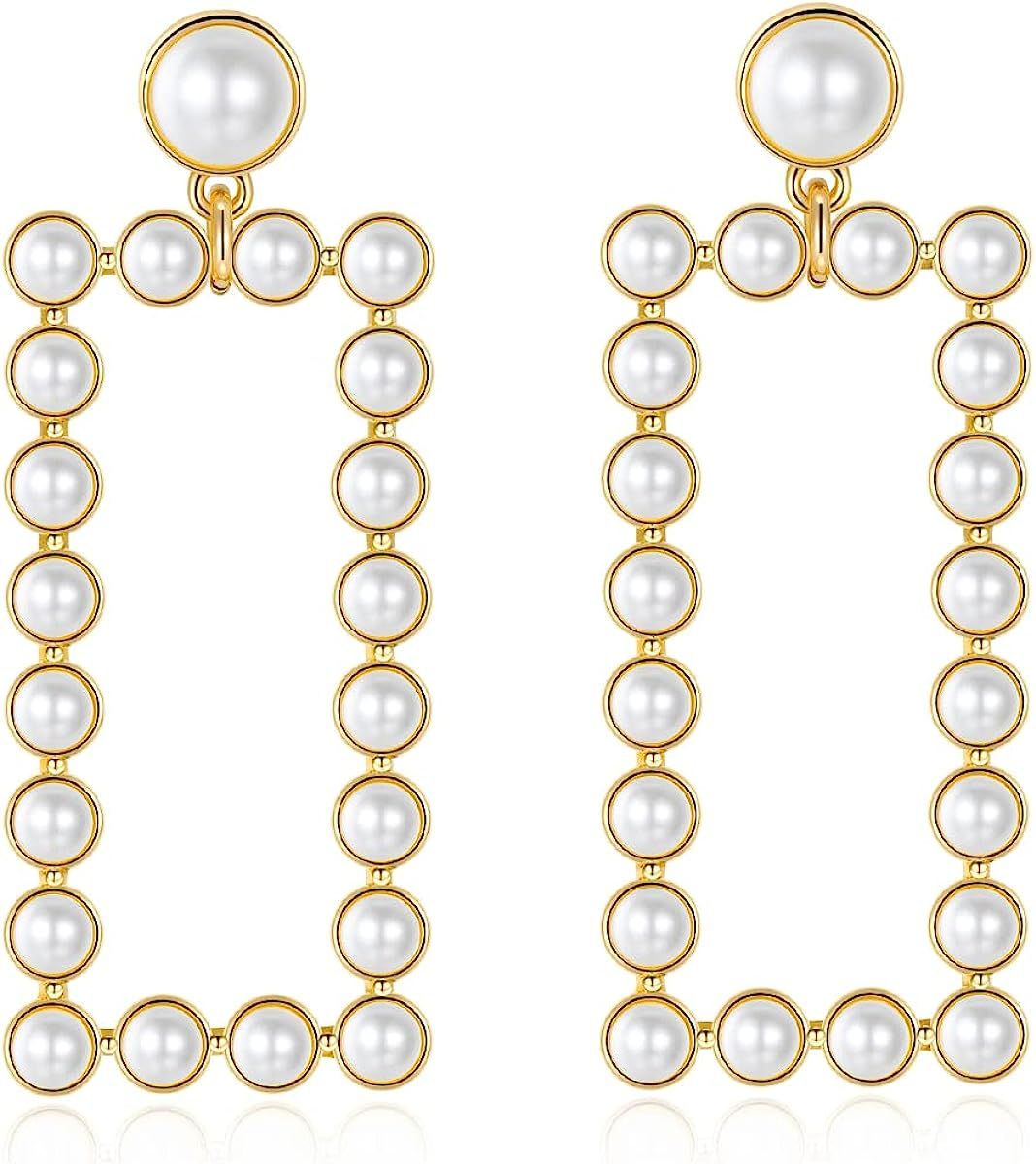 YUJIE Women's Chic Pearl Earrings Geometric Pearl Drop Earrings Pearl Dangle Earrings Jewelry Gif... | Amazon (US)