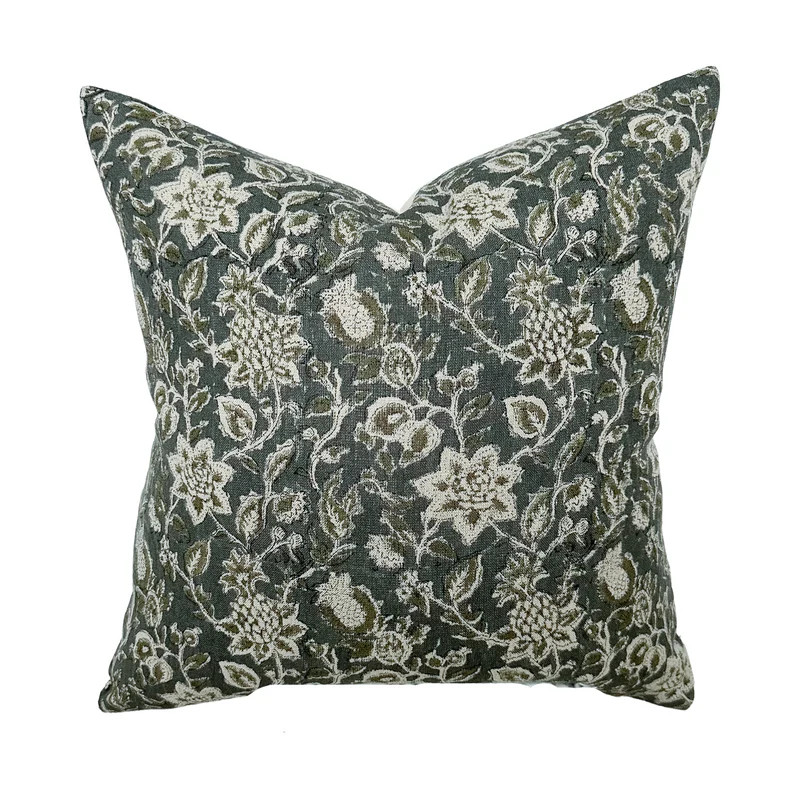 Willow | Deep Blue & Sage Floral Pillow Cover | Linen and James