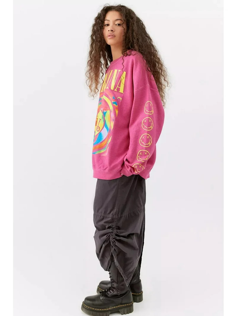 Urban Outfitters Women's Pink Oversized Sweatshirt Spiral Smile Face Crewneck Top NWOT (S/M, Pink... | Walmart (US)