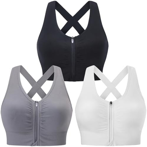 Evercute Zip Front Post-Surgery Bra Women's Wireless Sports Bras Padded Strappy Medium Support Yo... | Amazon (US)