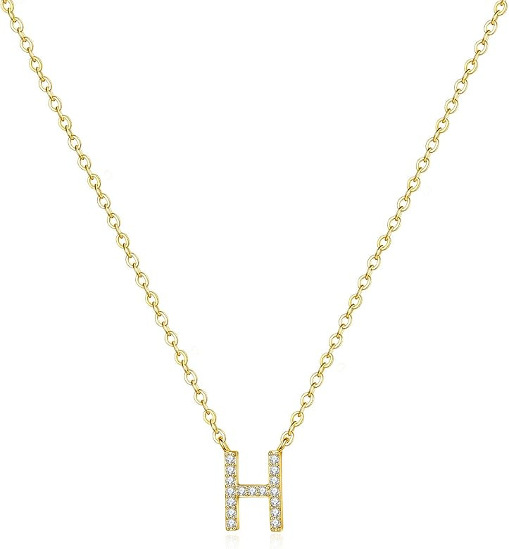 Gold Cubic Zirconia Initial Necklace - 14K Gold Filled Letter Pendant Small Cubic Zirconia Initia... | Amazon (US)