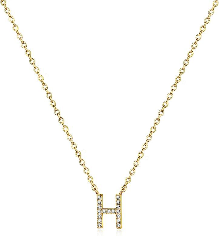 Gold Cubic Zirconia Initial Necklace - 14K Gold Filled Letter Pendant Small Cubic Zirconia Initia... | Amazon (US)