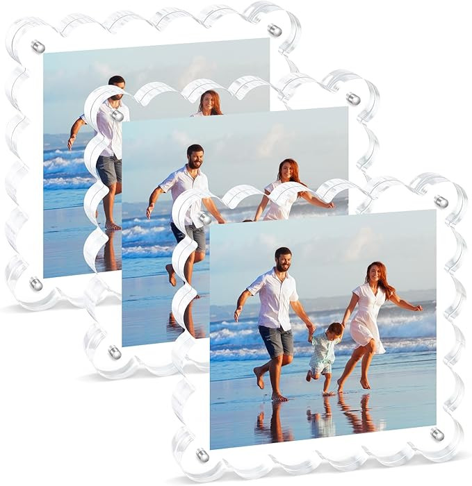 3Pack Clear Magnetic Picture Frames 5×5 Inch - Scalloped Picture Frame with 10+10mm Thick Block,... | Amazon (US)