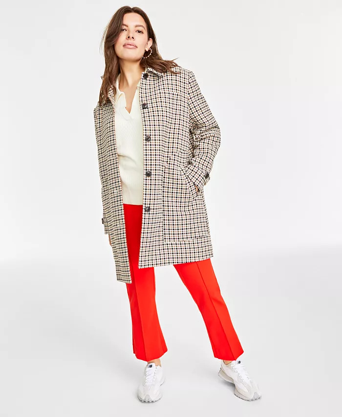 Women's Checked Car Coat, Created for Macy’s | Macy's