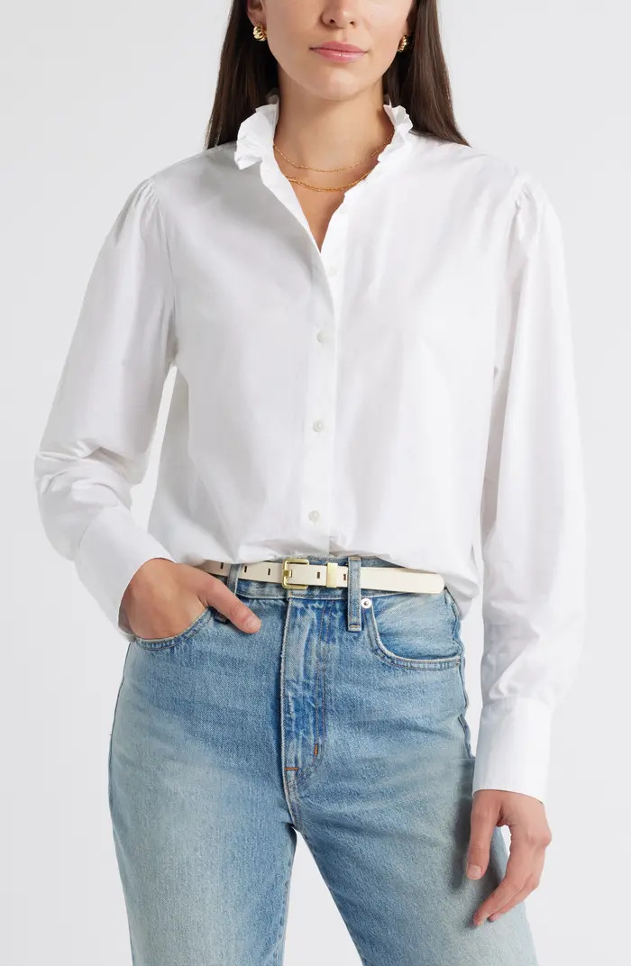 Ruffle Puff Sleeve Cotton Button-Up Shirt | Nordstrom