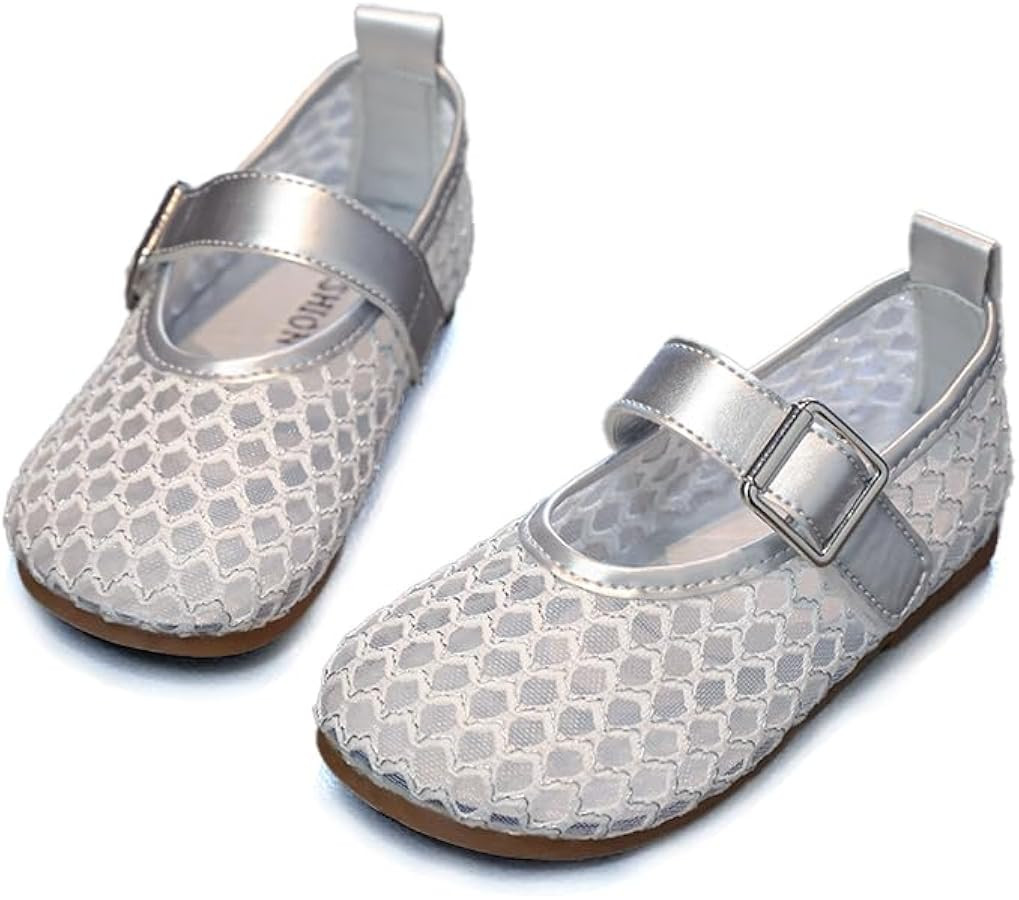 Girls Mesh Dressy Ballet Flats – Fishnet Ballerina Mary Jane with Adjustable Strap & Memory Foa... | Amazon (US)