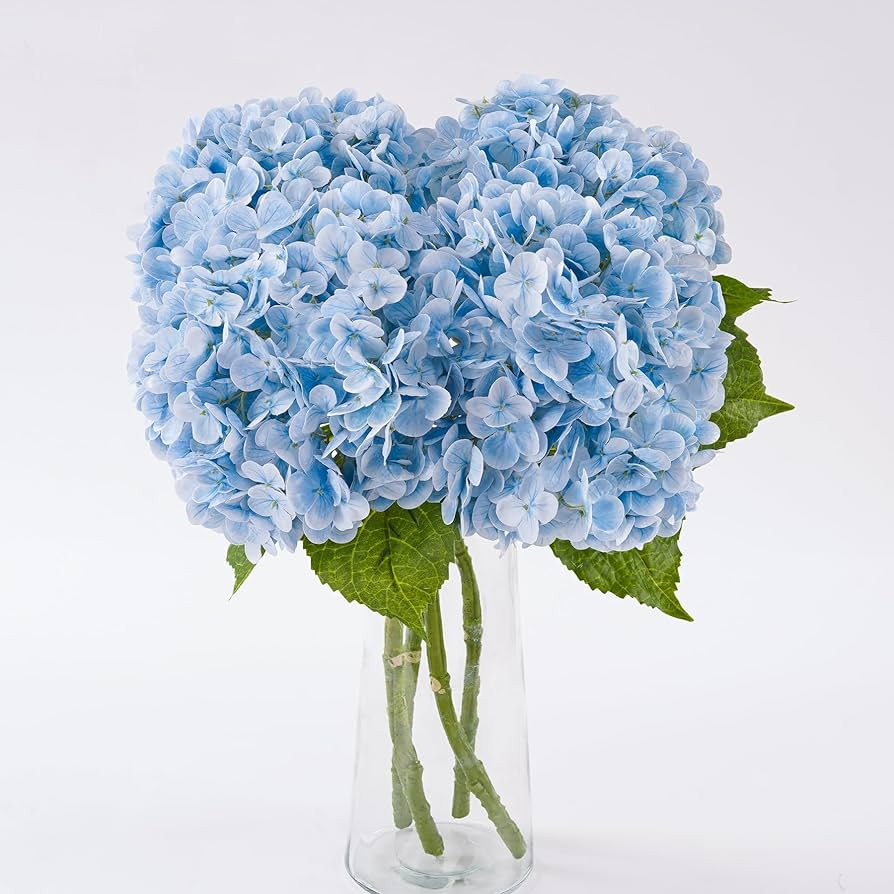 4 Pcs Blue Hydrangea Artificial Flowers 21" Real Touch Latex Flower | Amazon (US)