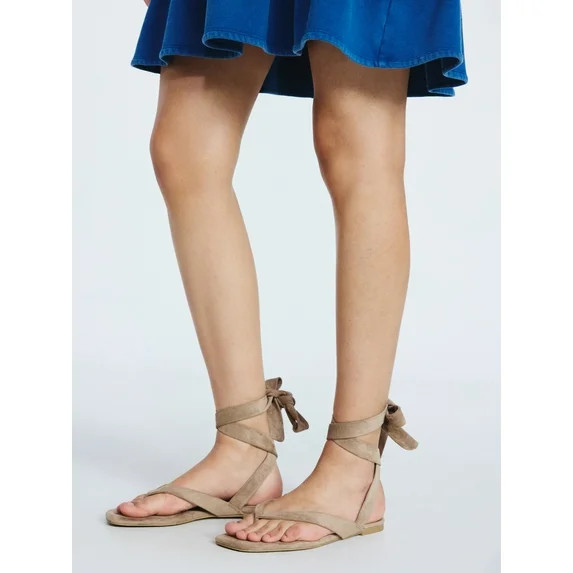 Scoop Women's Faux Suede Ankle Wrap Flat Sandals | Walmart (US)