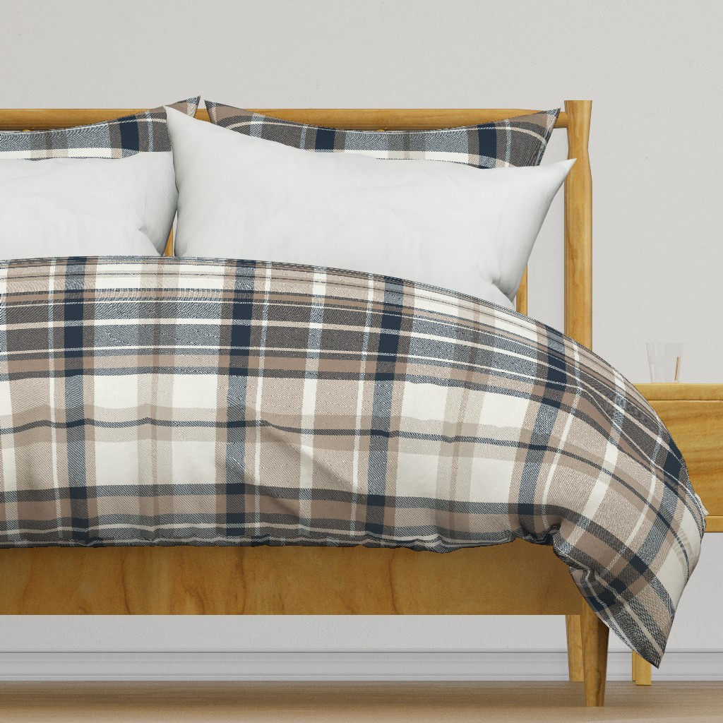 Duvet Cover in Classic Check Plaid Dark Blue brown large | Spoonflower