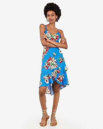 floral print ruffle wrap midi dress | Express