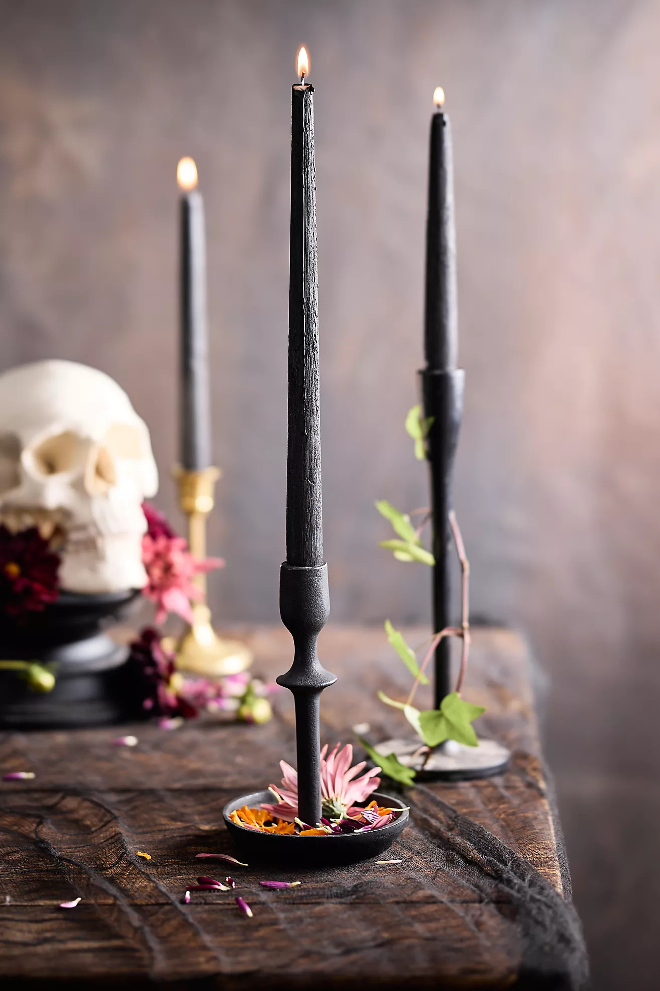 Textured Black Taper Candles, Set of 2 | Anthropologie (US)