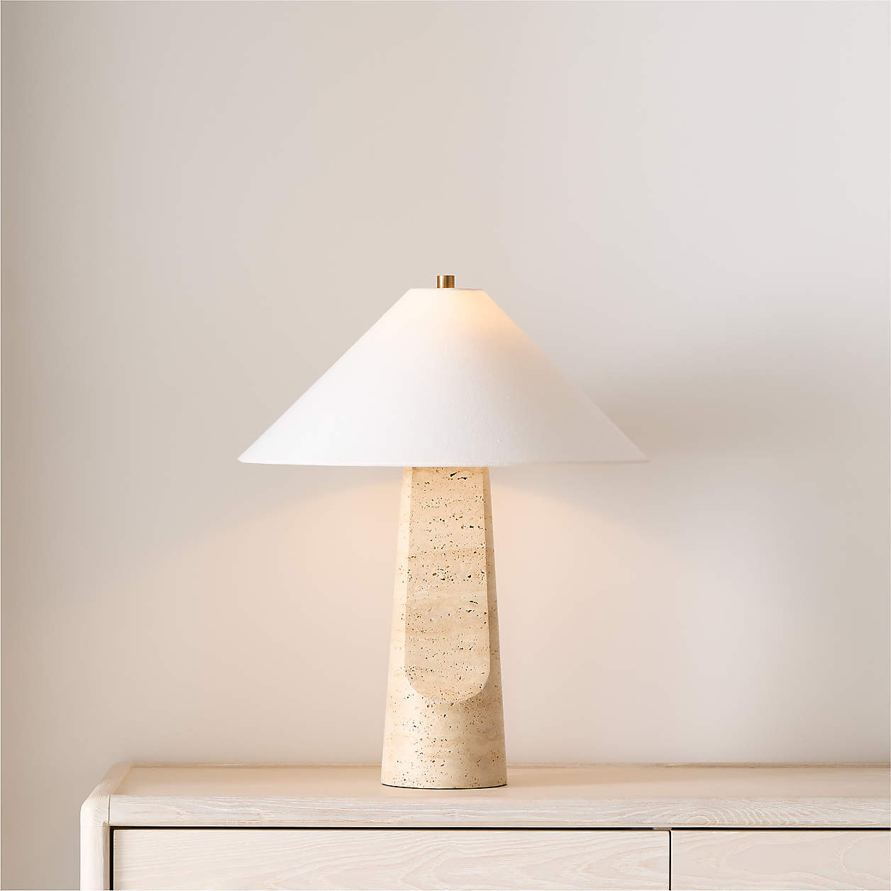 Petra Travertine Table Lamp with Fabric Shade 24.5" + Reviews | Crate & Barrel | Crate & Barrel