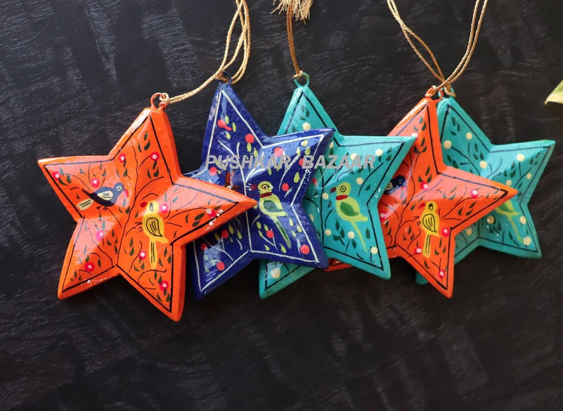 Handmade Star Ornament, Paper Mache Star Ornament, Gift for Home Decor, Kashmiri Hand Painted Orn... | Etsy (US)