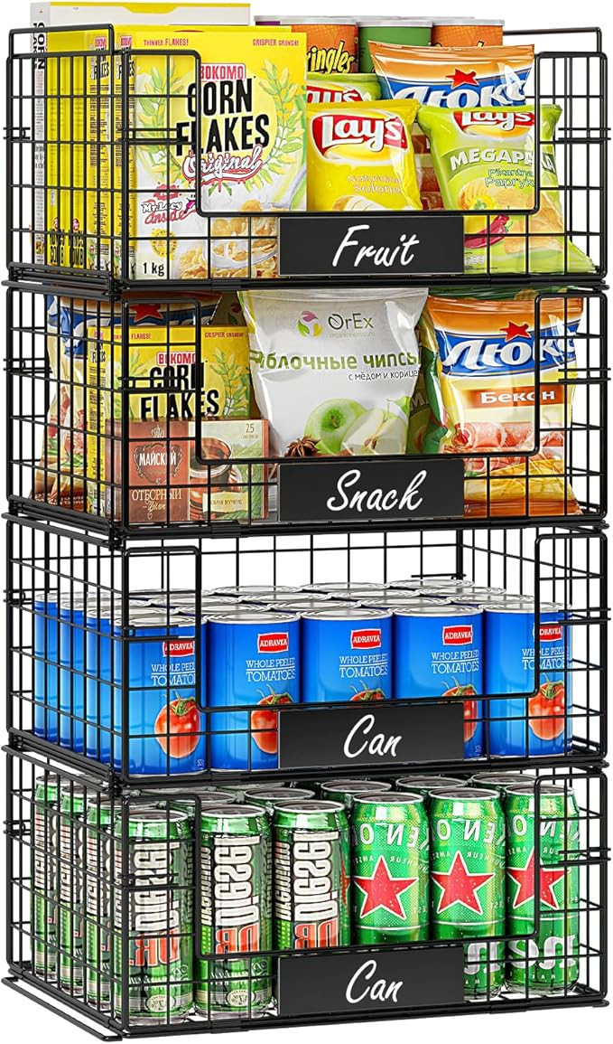 JKsmart 4 Pack XXL Stackable Wire Baskets with Handles for Pantry Storage and Organization,Fruit ... | Amazon (US)