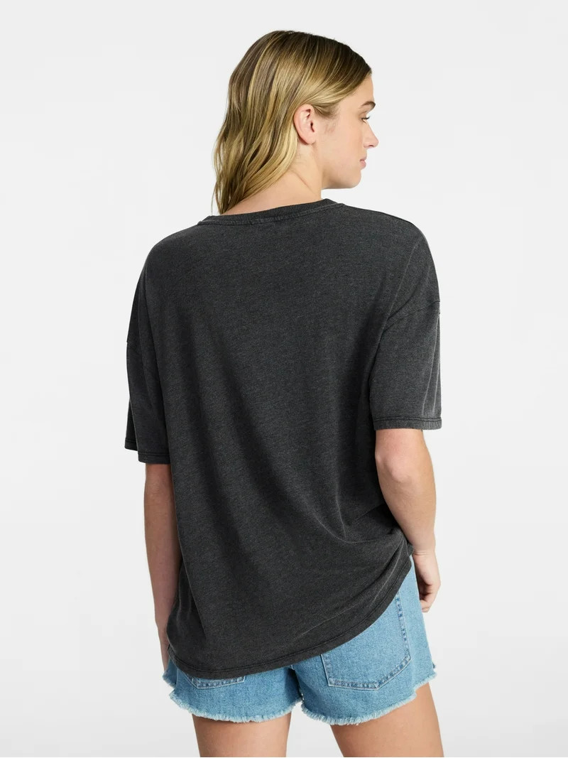 No Boundaries Washed Graphic Boyfriend Tee, Women's XXS-XXL | Walmart (US)