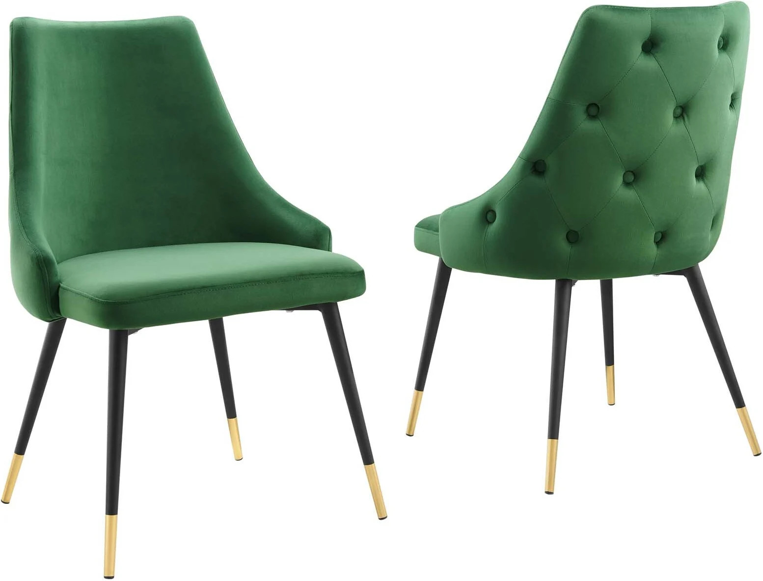 Modway Adorn Dining Side Chair Performance Velvet Set of 2 in Emerald
