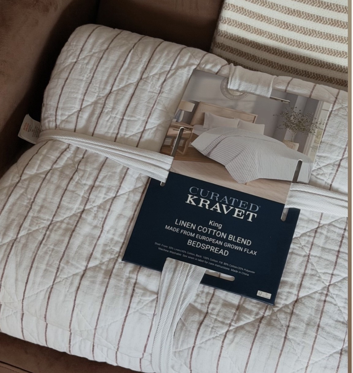 Stripped quilt from TJ Maxx! Very soft and pretty with a touch of chocolate brown stripes!

#LTKHome