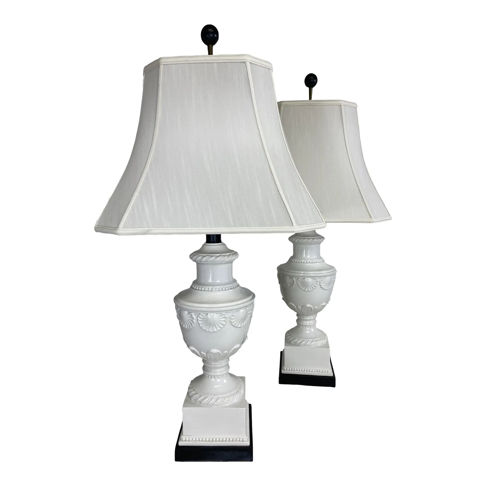 Enormous Mid Century Vintage Italian Blanc De Chin Pottery Table Lamps./A Pair. | Chairish