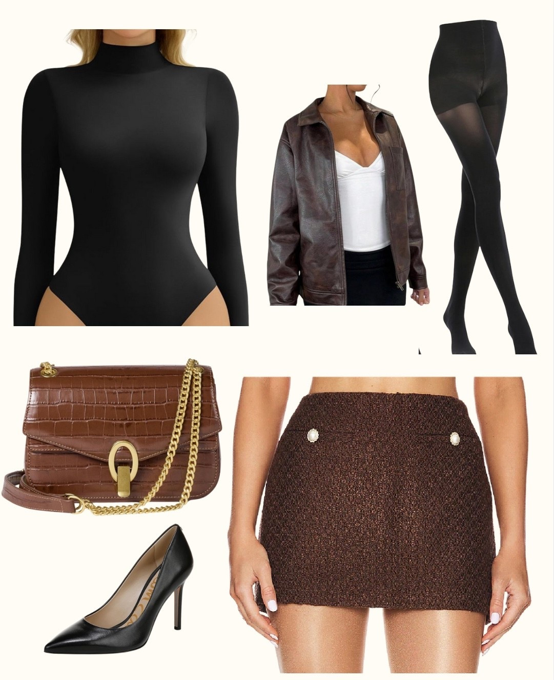 Love this night out outfit! I’m a medium in the bodysuit, bodysuit, shirt and jacket and I’m a 8 and a half in my favorite heels! 