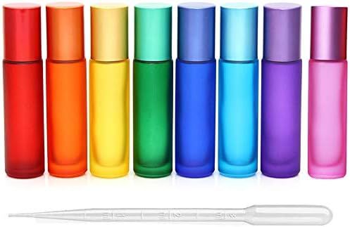 8Pcs 10ml(1/3oz) High-grade Colorful Frosted Roll on Bottles Thick Glass Massage Roller Bottles T... | Amazon (US)