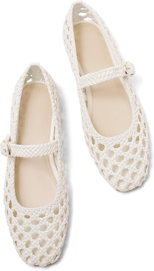 USIMAD Woven Mesh Ballet Flats for Women Square Toe Womens Comfortable Buckle Strap Ballerina Fla... | Amazon (US)