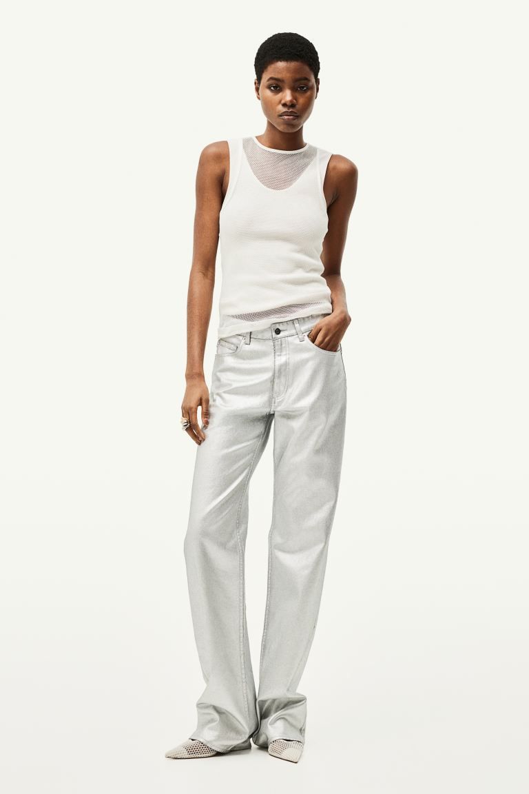 Coated Straight Regular Jeans - Silver-colored - Ladies | H&M US | H&M (US + CA)