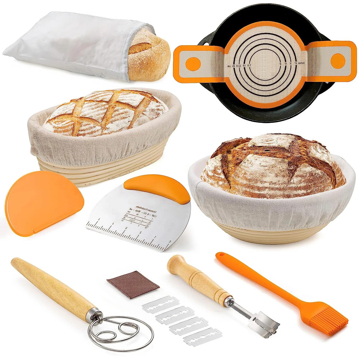 Bread Proofing 14 - Piece Set: 10" Oval & 9" Round with Liners, Dough Whisk, Lame, Scrapers & Sli... | Wayfair North America