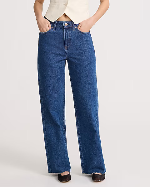 High Waisted Dark Wash 50/50 Rigid Stretch Wide Leg Jeans | Express