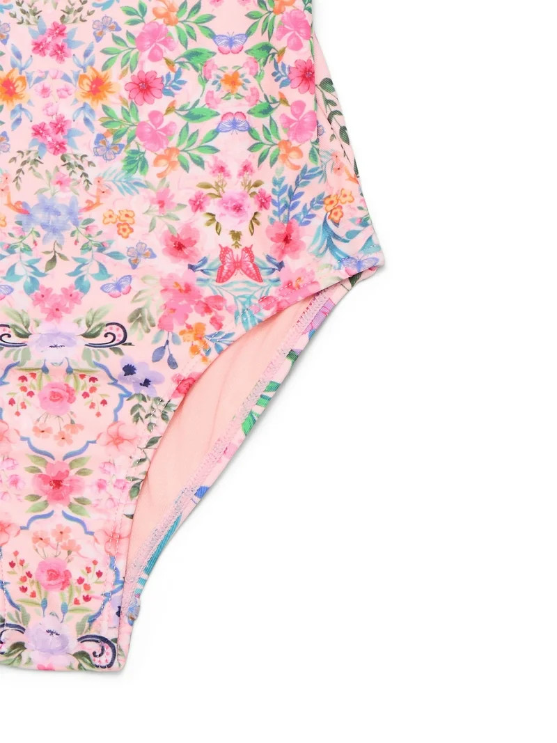 Wonder Nation Girls Floral One Piece Swimsuit with Bows and UPF 50, Sizes 4-18 & Plus | Walmart (US)