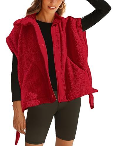 Athlisan Womens Fleece Vest Casual Sleeveless Button Down Sherpa Jacket Outerwear with Pockets | Amazon (US)