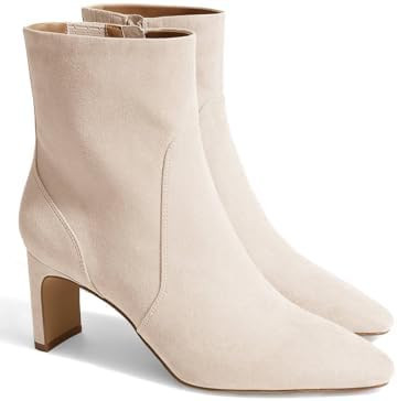 Coutgo Womens Chunky Low Heel Ankle Boots Square Pointed Toe Side Zipper Booties Faux Suede Fall ... | Amazon (US)