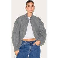 Grey Wool Look Longline Bomber Jacket | PrettyLittleThing UK