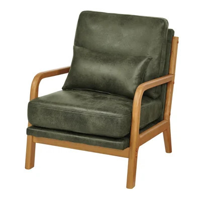 Wood Frame Upholstered Accent Lounge Chair, Olive Green | Wayfair North America