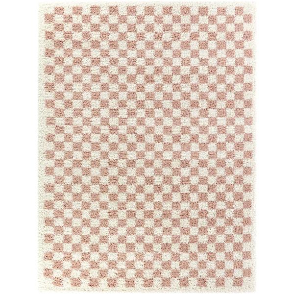 Walker Checkered Pink/Cream Plush Shag Area Rug | Wayfair North America