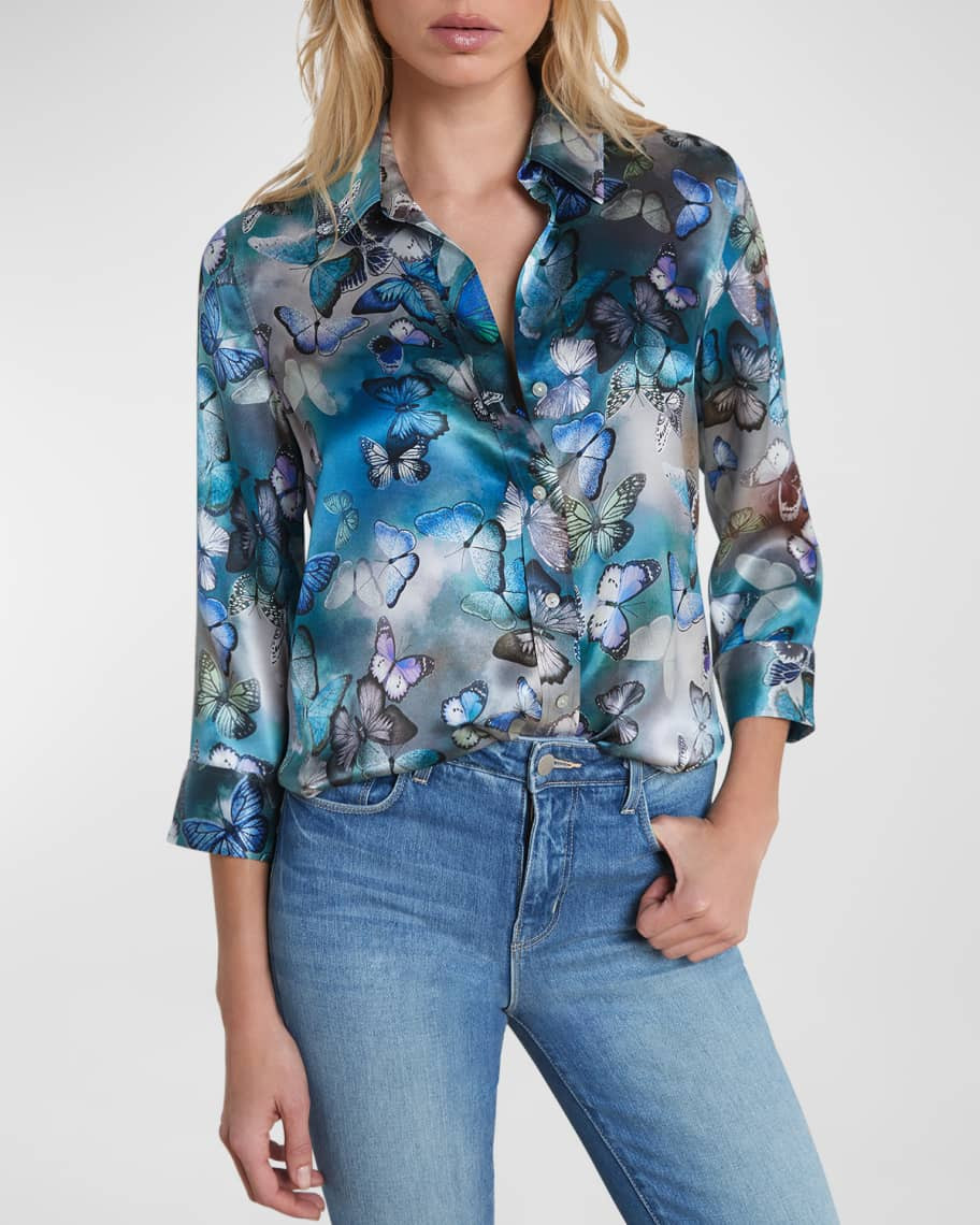 L'Agence Multi-Cloud Butterfly Dani Silk Blouse | Neiman Marcus