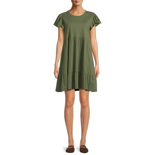 Time and Tru Women's Short Sleeve Tiered Knit Dress with Pockets - Walmart.com | Walmart (US)