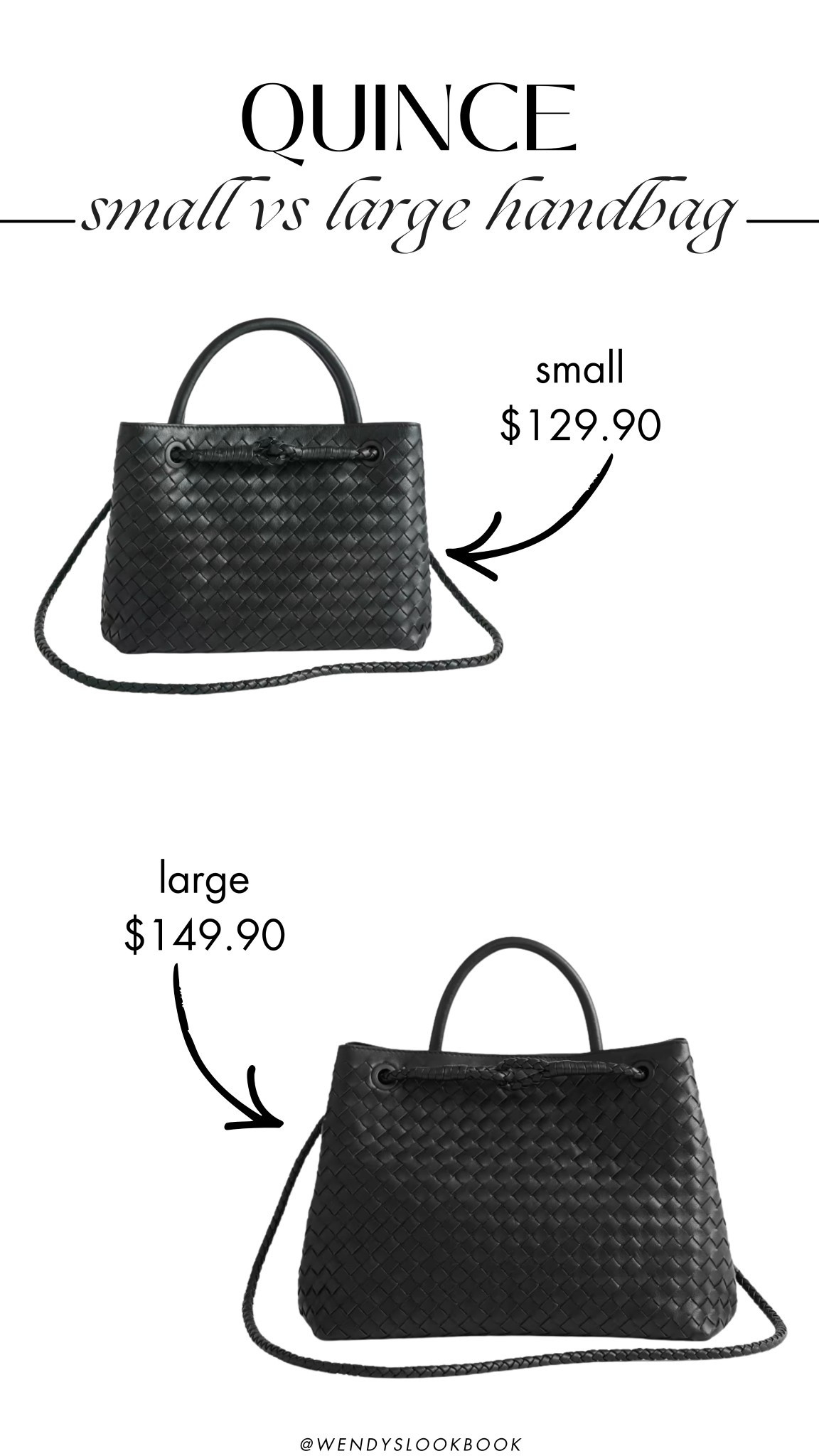 Comparing the small vs large @onequince leather handwoven satchel. The small is 7.75” x 10.75” while the large is 9” x 12.75”. Both have multiple pockets inside and can be worn as a crossbody, shoulder and arm carried.

#quincepartner

#LTKootd #L

#LTKootd #LTKWorkwear