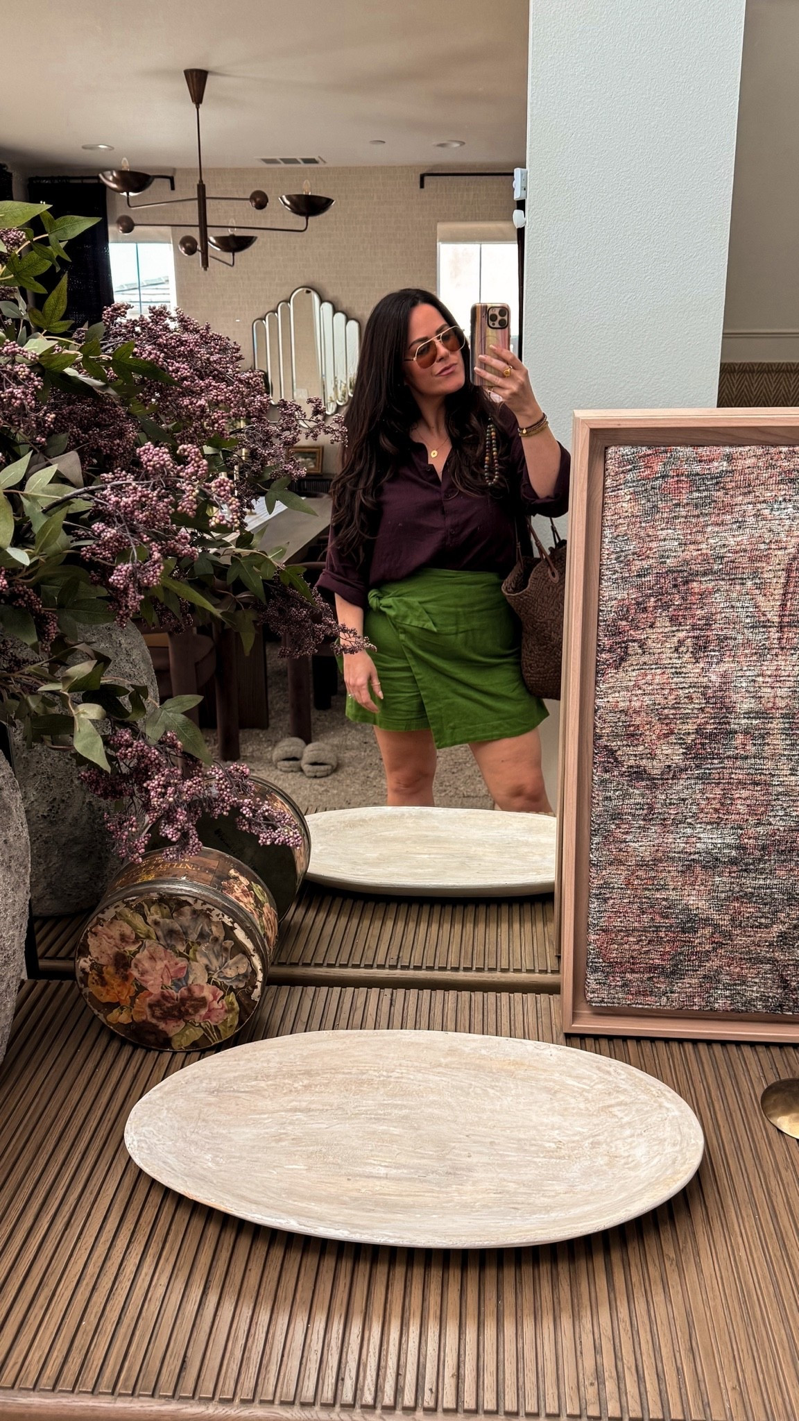 when your home and outfit match 👏🏼
greens and purples have to be my favorite color combo. wearing a large in this h&m linen blouse, wrap skort was from loft it’s sold out linked a super similar option for you! 

love this fall transition midsize outfit, it’s to comfy too. 

linked what i could of my entry way for you 🫶🏻

#LTKootd #LTKMidsize #LTKHome