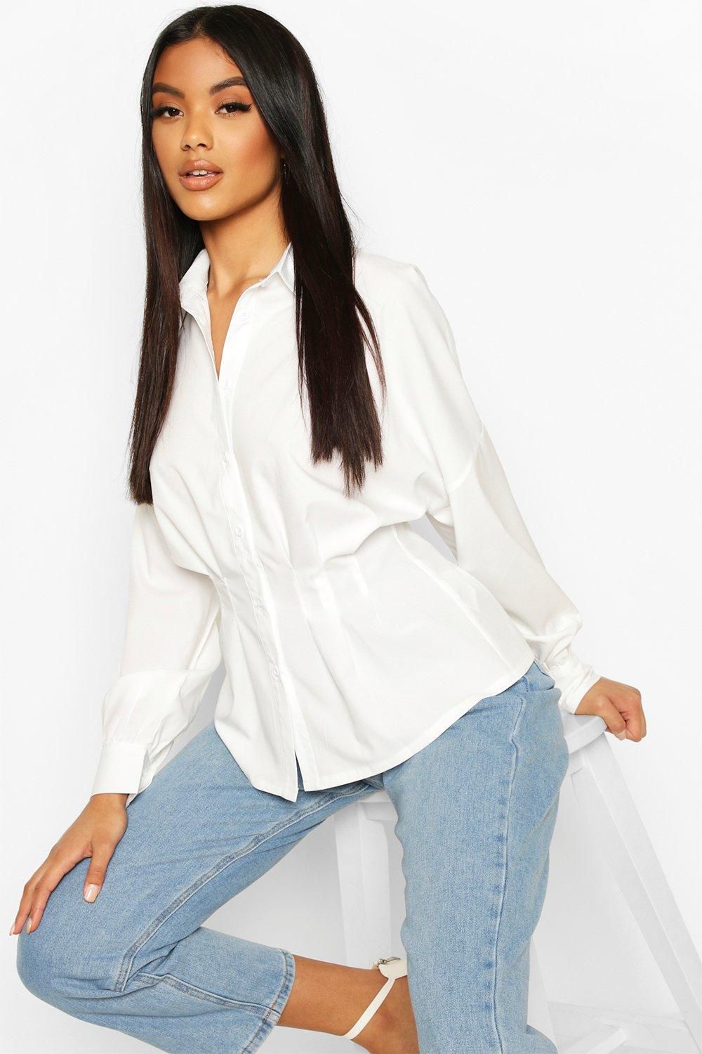 Womens Pleated Waist Cotton Shirt - White - 6 | Boohoo.com (US & CA)