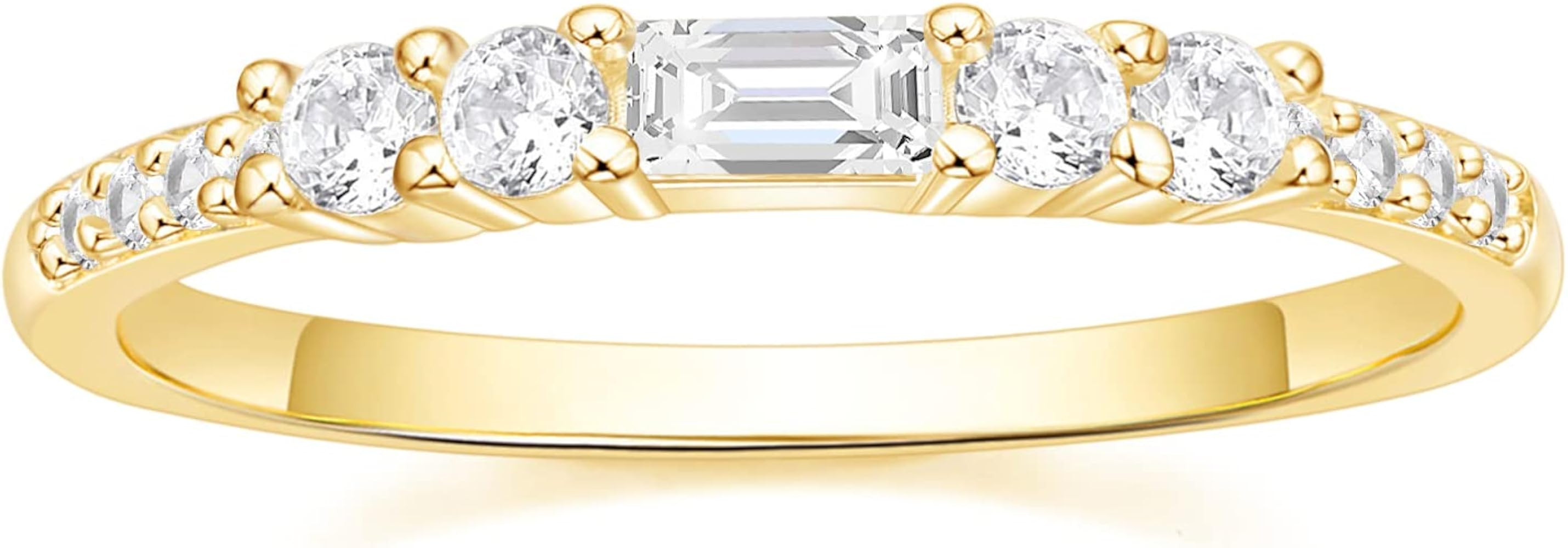 SHINYSO Wedding Band for Women Baguette Round Cubic Zirconia Stacking Rings Eternity Engagement Ring | Amazon (US)