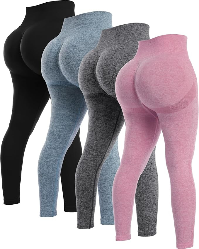 NORMOV 4 Piece Butt Lifting Workout Leggings for Women, Seamless Gym Scrunch Booty Lifting Sets | Amazon (US)
