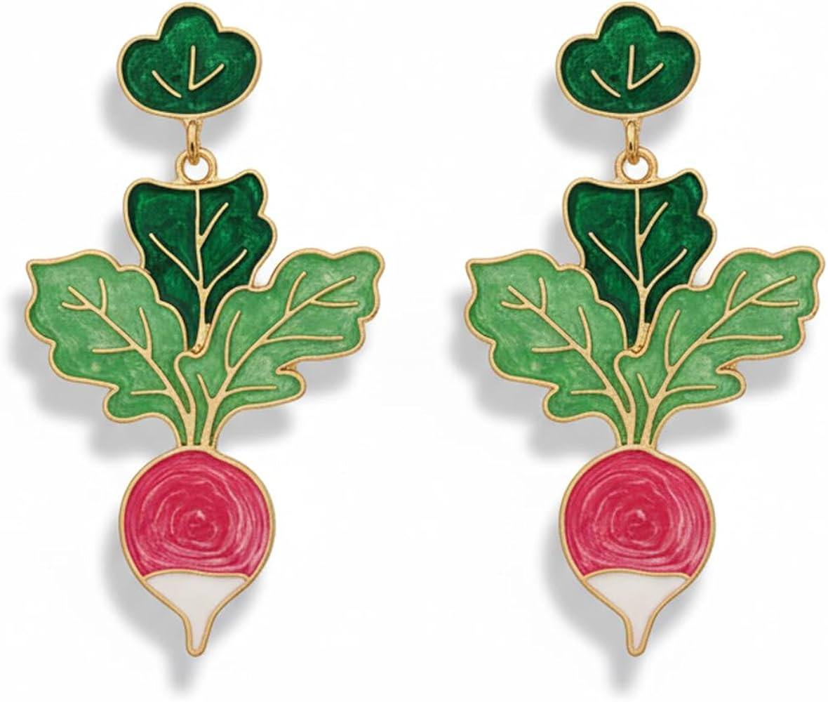 ROSTIVO Alloy Radish Drop Earrings for Women – Green and Red Enamel Vegetable Design, Lightweig... | Amazon (US)