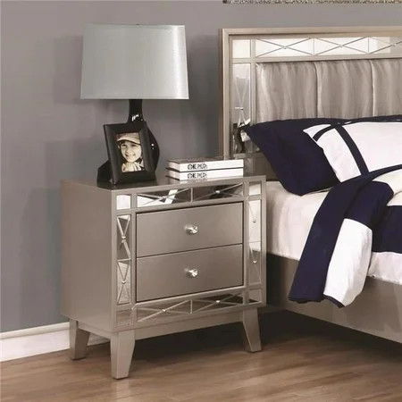 Benzara BM182715 Wooden Nightstand with 2 Drawers, Mercury Silver | Walmart (US)
