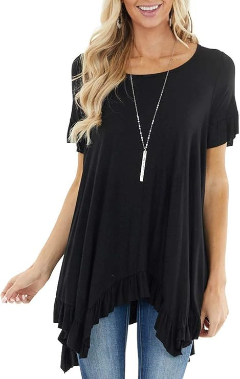 ETCYY NEW Plus Tunic Tops for Leggings for Women Ruffle Comfy Blouses Casual Shirts Ladies Summer... | Amazon (US)