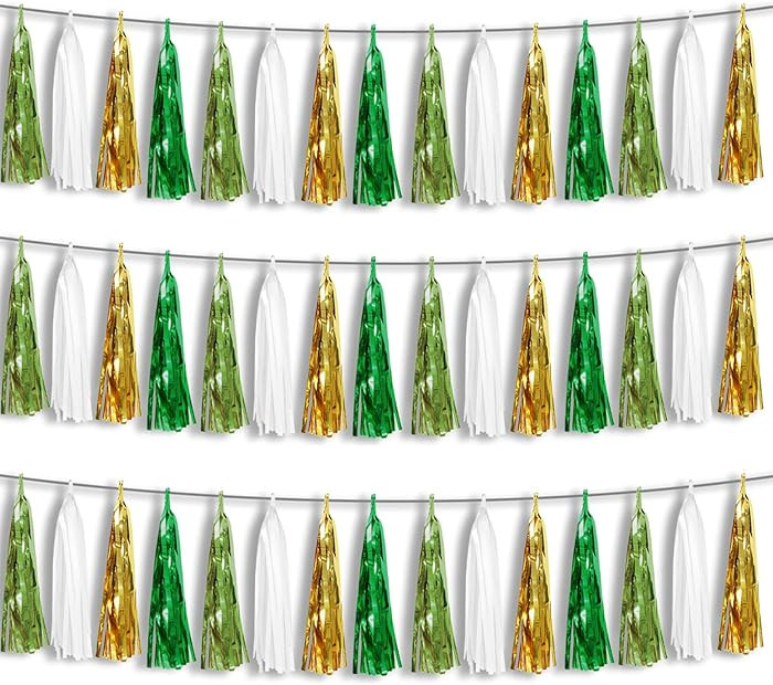 3P Sage-Green Beige-Mint Gold Foil Fringe Metallic Tassel Garland Banner, Tassels Banner Streamer... | Amazon (US)