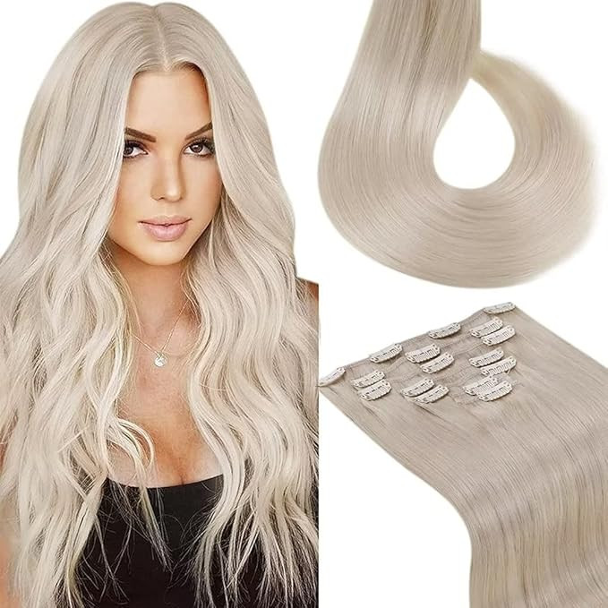 LAAVOO Blonde Clip in Hair Extensions Real Human Hair Platinum Blonde Hair Extensions Clip ins Hu... | Amazon (US)